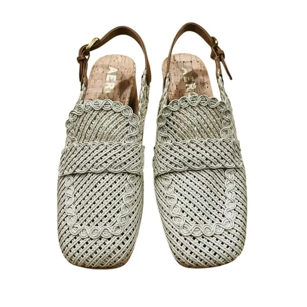 AEROSOLES Platform Slingback in Natural Raffia Fabric STYLE SANTINA Size 6.5 New